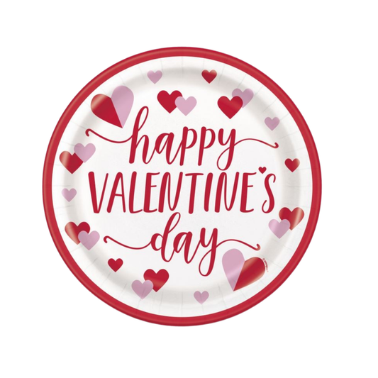 Charming Hearts "Happy Valentine's Day" Round 9" Dinner Plates  8ct