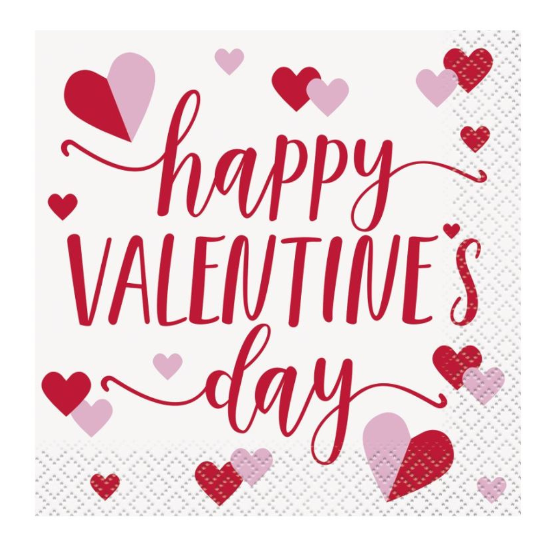 Charming Hearts "Happy Valentine's Day" Beverage Napkins 16ct