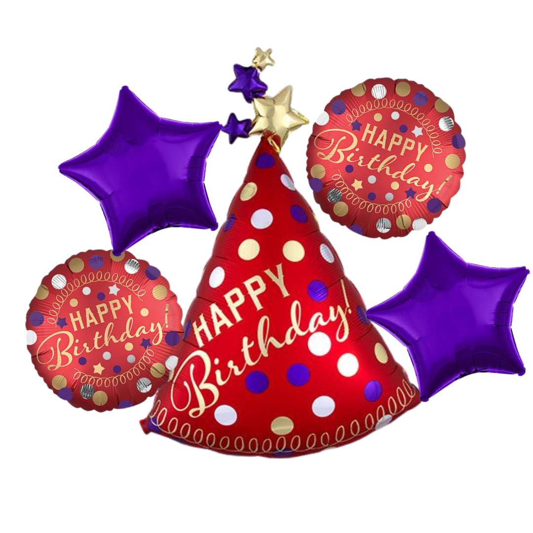 Happy Birthday Party Hat Red Bouquet