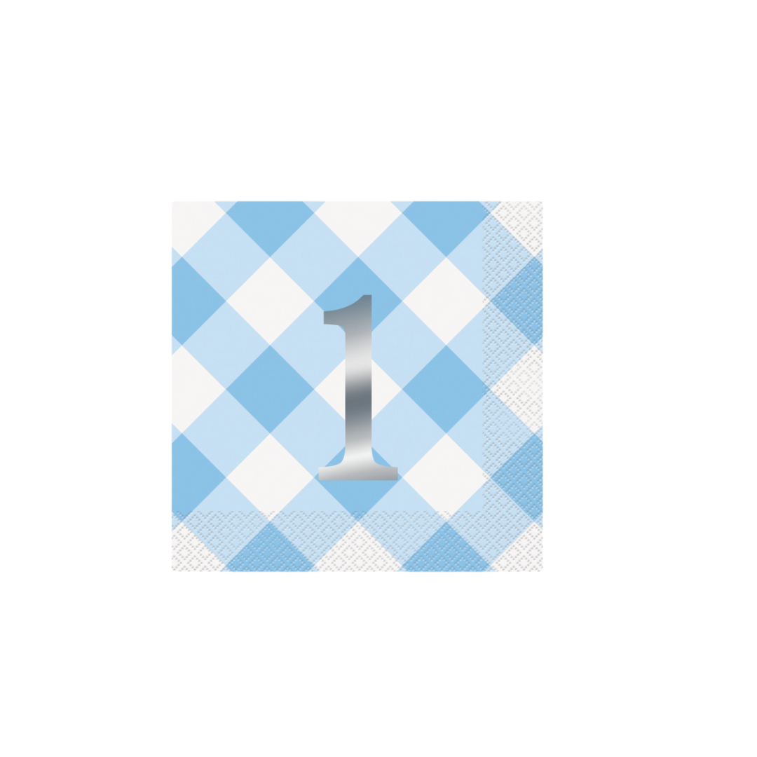 Blue Gingham 1st Birthday Luncheon Napkins
