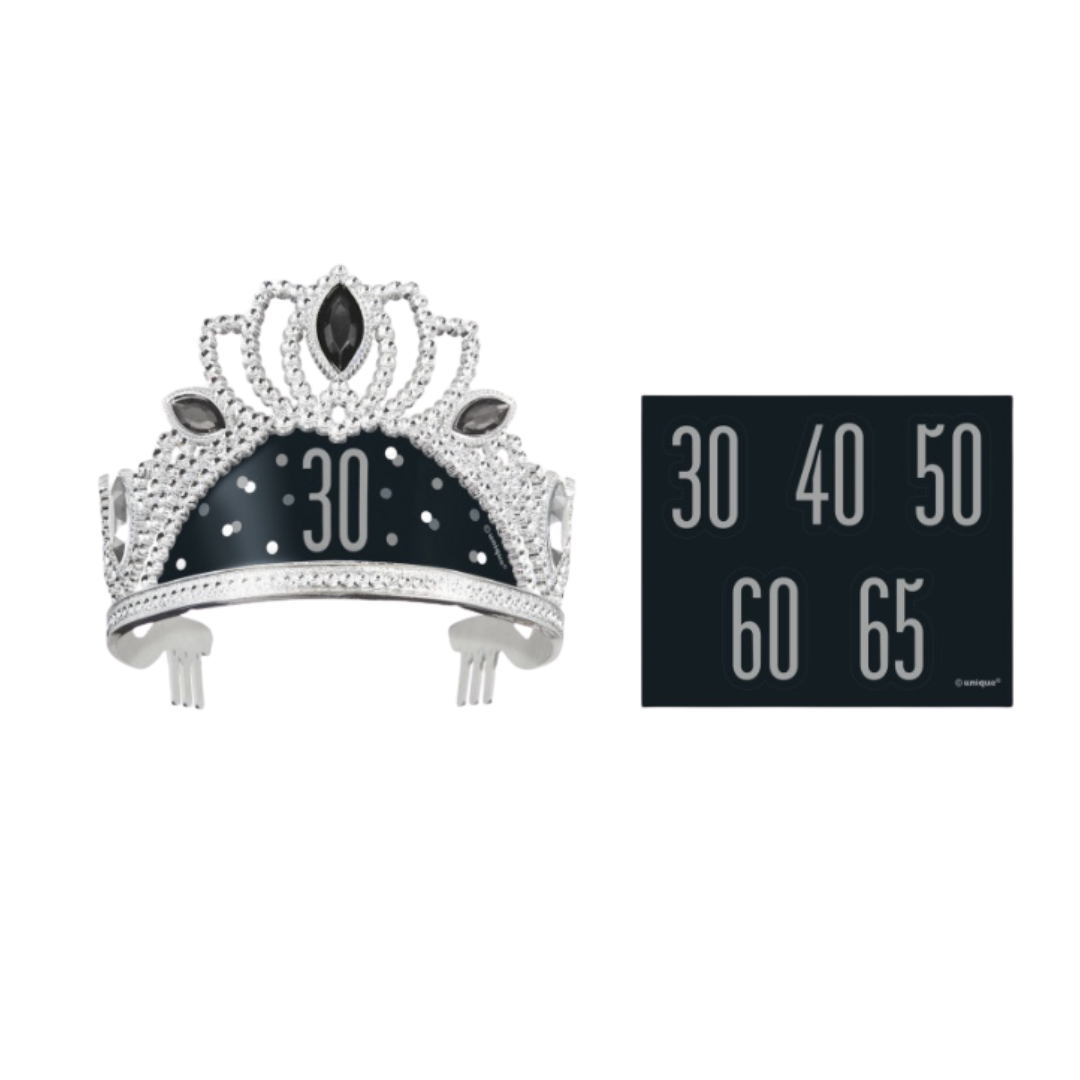 Birthday Black Glitz Plastic Tiara with Number Stickers