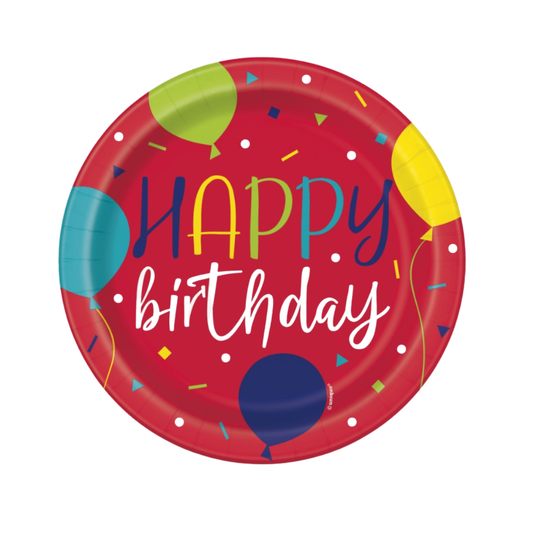 Balloon Party Birthday Round 7" Dessert Plates  8ct