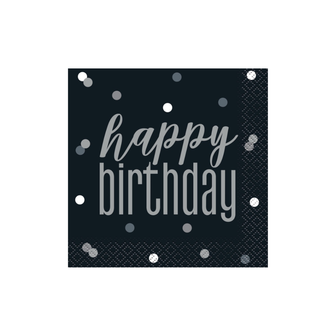 Birthday Black Glitz Happy Birthday Beverage Napkins  16ct