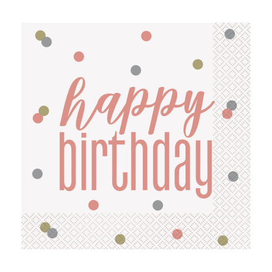 Glitz Rose Gold "Happy Birthday" Luncheon Napkins  16ct