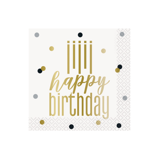 Metallic Happy Birthday Beverage Napkins  16ct