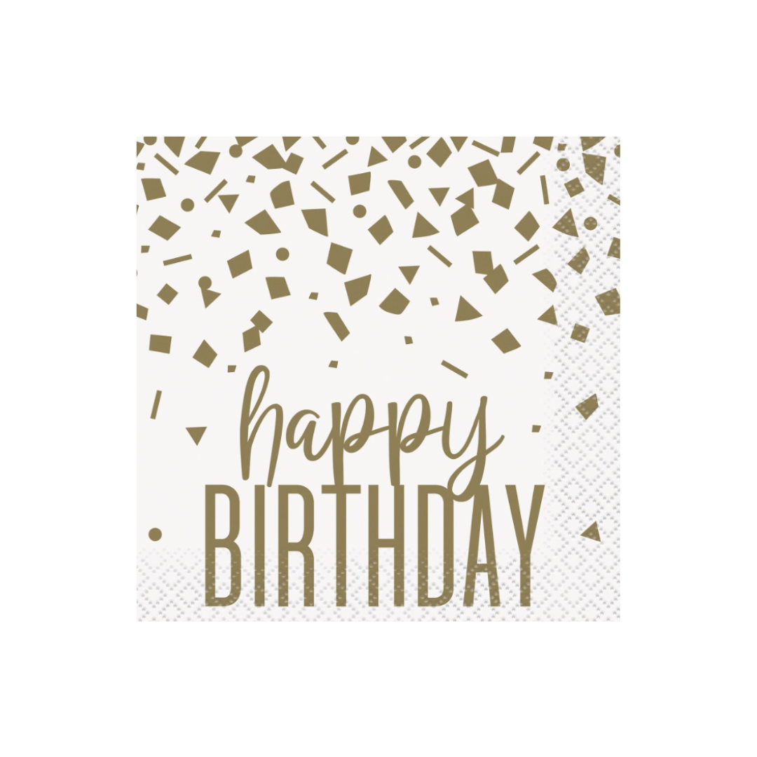 Confetti Gold Birthday Beverage Napkins  16ct
