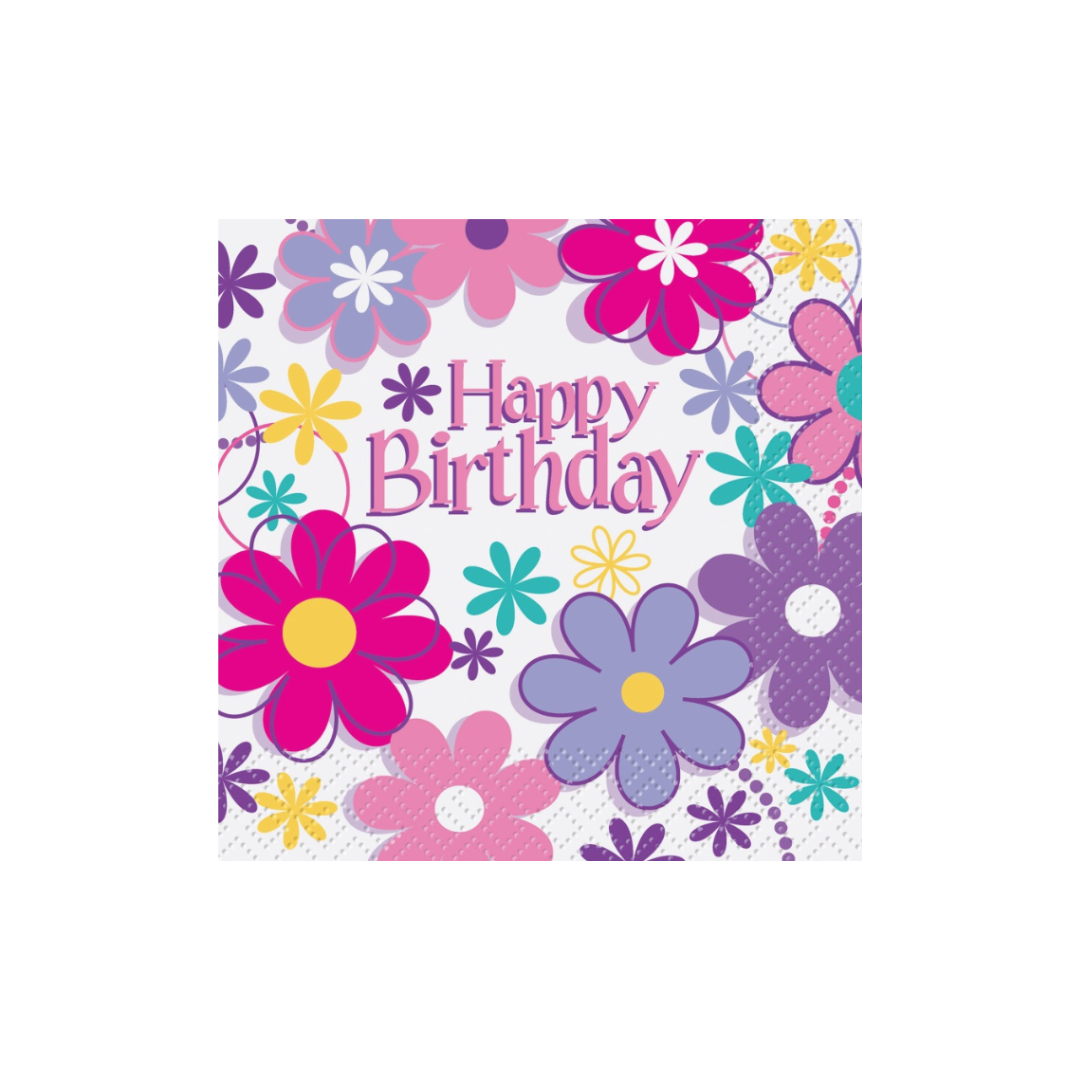 Birthday Blossoms Beverage Napkins  16ct