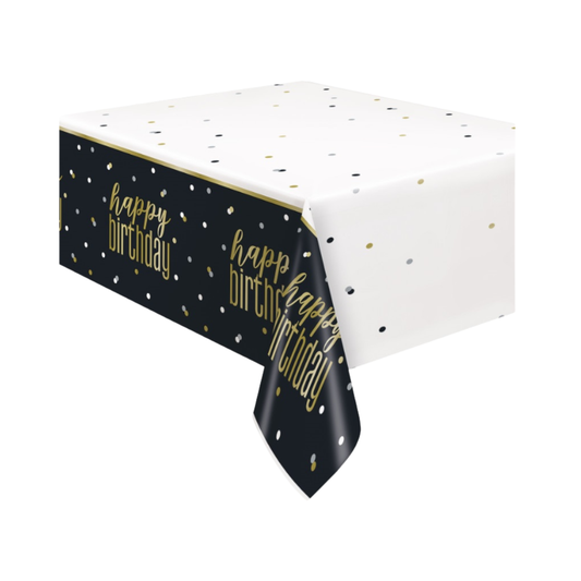 Metallic Happy Birthday Rectangular Plastic Table Cover  54" x 84"