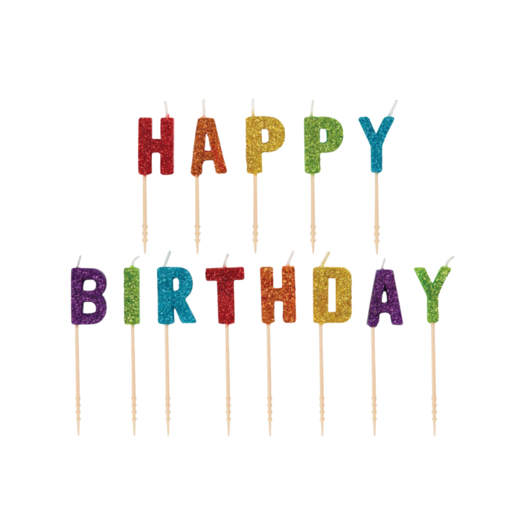 Rainbow Glitter "Happy Birthday" Letter Pick Birthday Candles