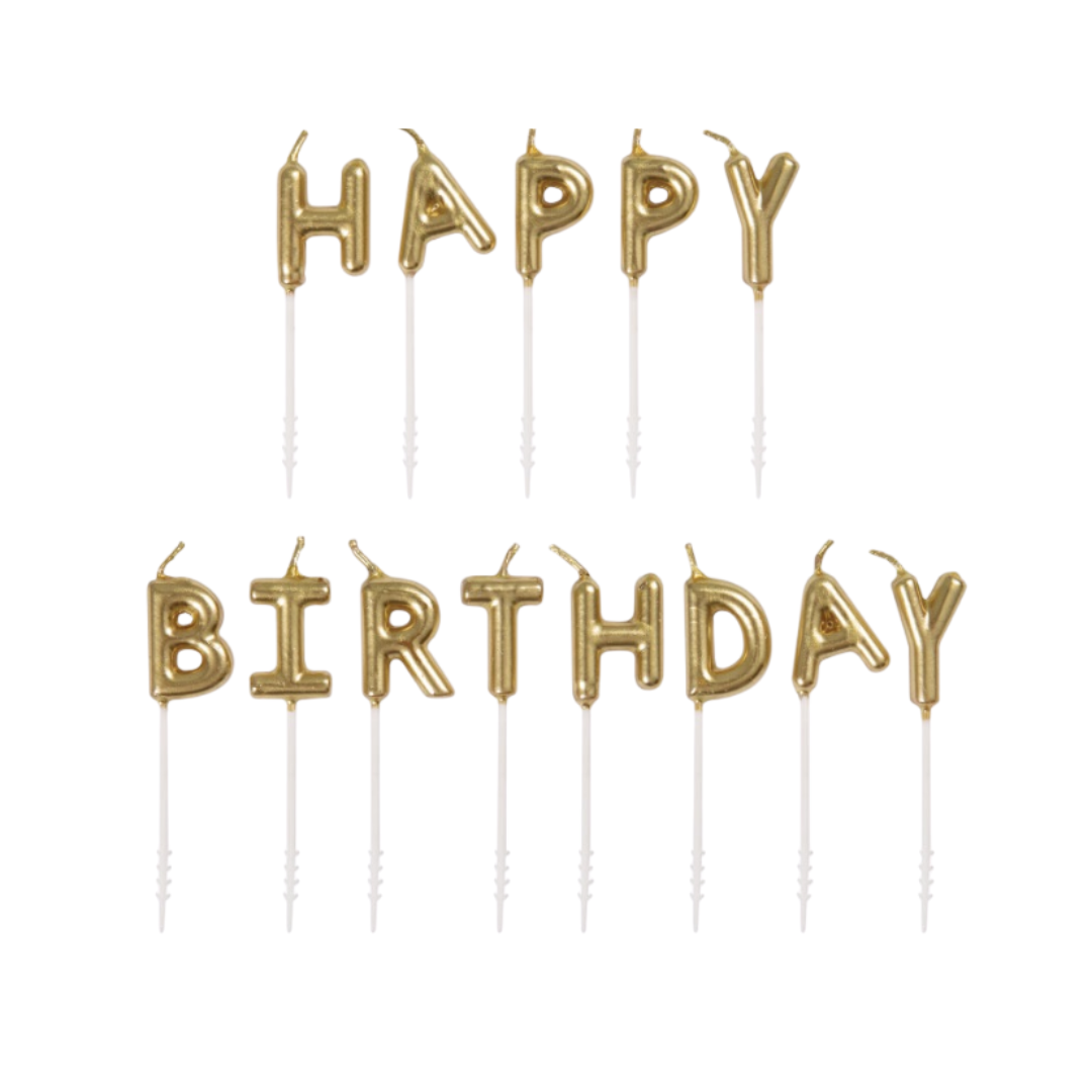 Gold "Happy Birthday" Letter Pick Birthday Candles