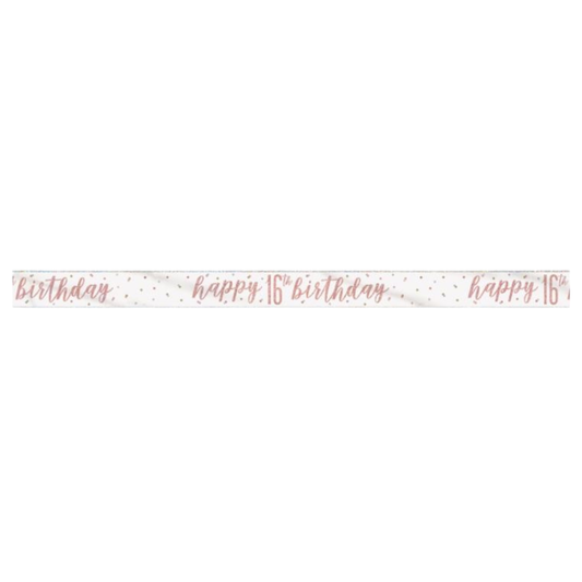 9ft Glitz Rose Gold Foil Banner "Happy 16th Birthday"