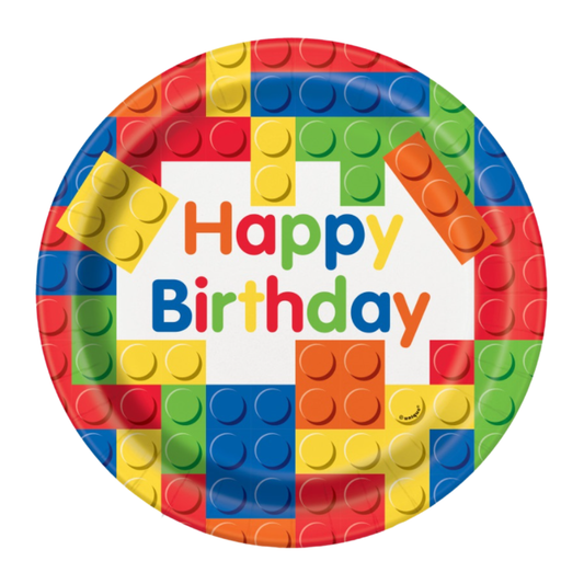 Building Blocks Birthday Round 9" Dinner Plates  8ct