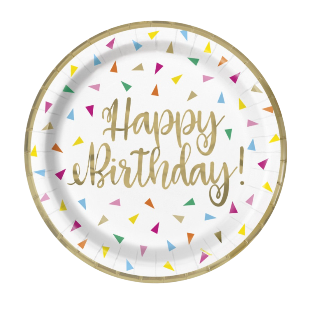 Bright Triangle Birthday "Happy Birthday" Round 9" Dinner Plates  8ct