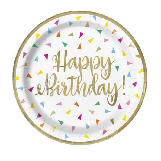 Bright Triangle Birthday "Happy Birthday" Round 9" Dinner Plates  8ct