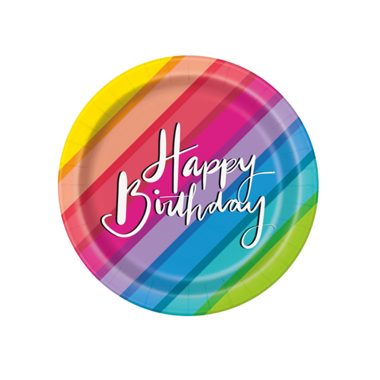 Balloons & Rainbow Birthday Round 7" Dessert Plates  8ct