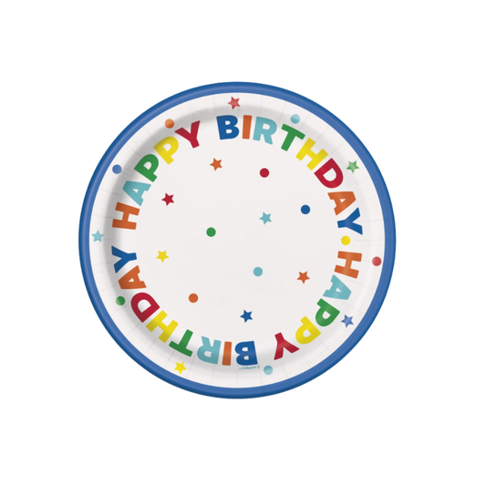 Dots & Stars Birthday Round 7" Dessert Plates  8ct