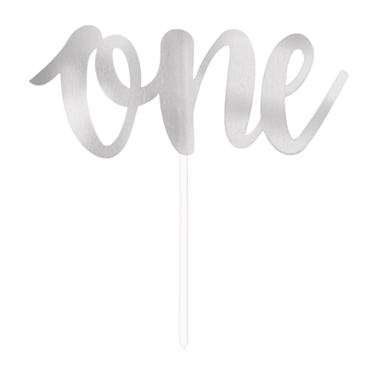 Silver Foil Script "One" Cake Topper