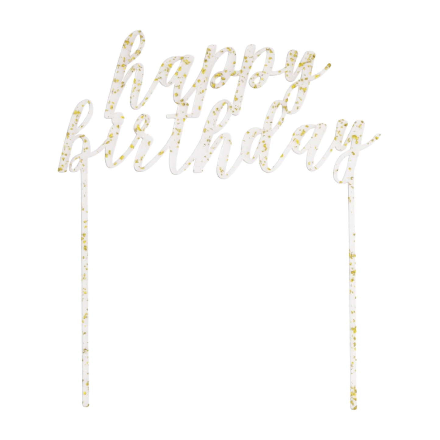Happy Birthday Clear with Gold Foil Flecks Acrylic Cake Topper