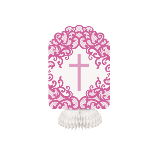 3 Fancy Pink Cross Honeycomb Decorations 8"H