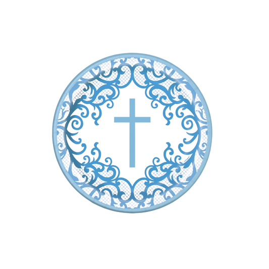 Fancy Blue Cross Round 7" Dessert Plates  8ct