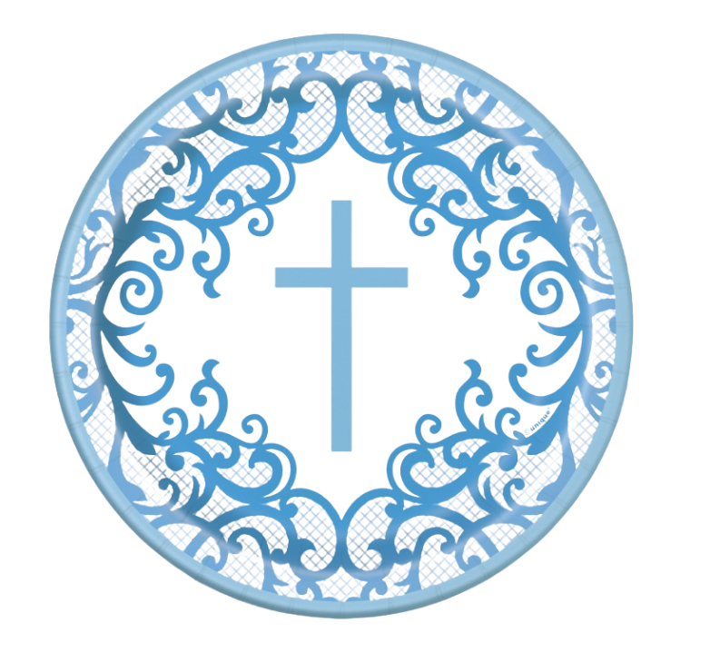Fancy Blue Cross Round 9" Dinner Plates  8ct