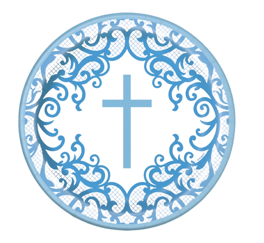 Fancy Blue Cross Round 9" Dinner Plates  8ct