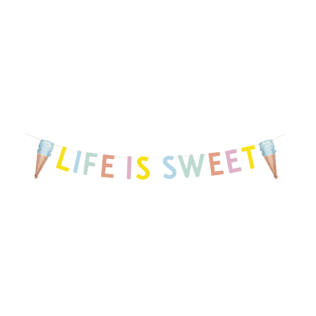 Pastel Ice Cream "Life is Sweet" Banner with Mini Foil Balloons