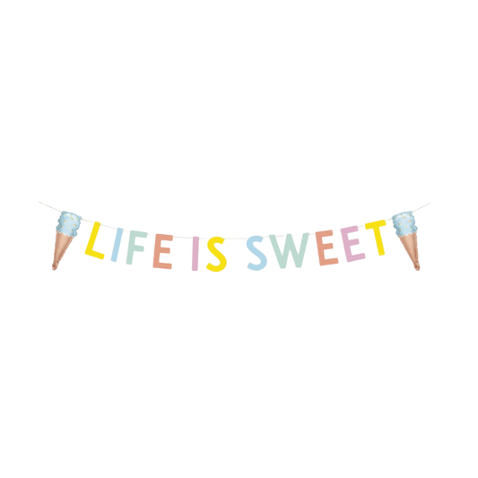 Pastel Ice Cream "Life is Sweet" Banner with Mini Foil Balloons