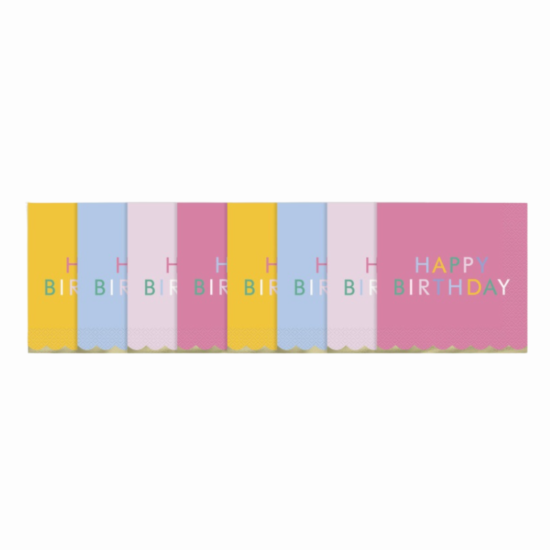 Pastel Party "Happy Birthday" Assorted Luncheon Napkins  16ct - Foil Stamping