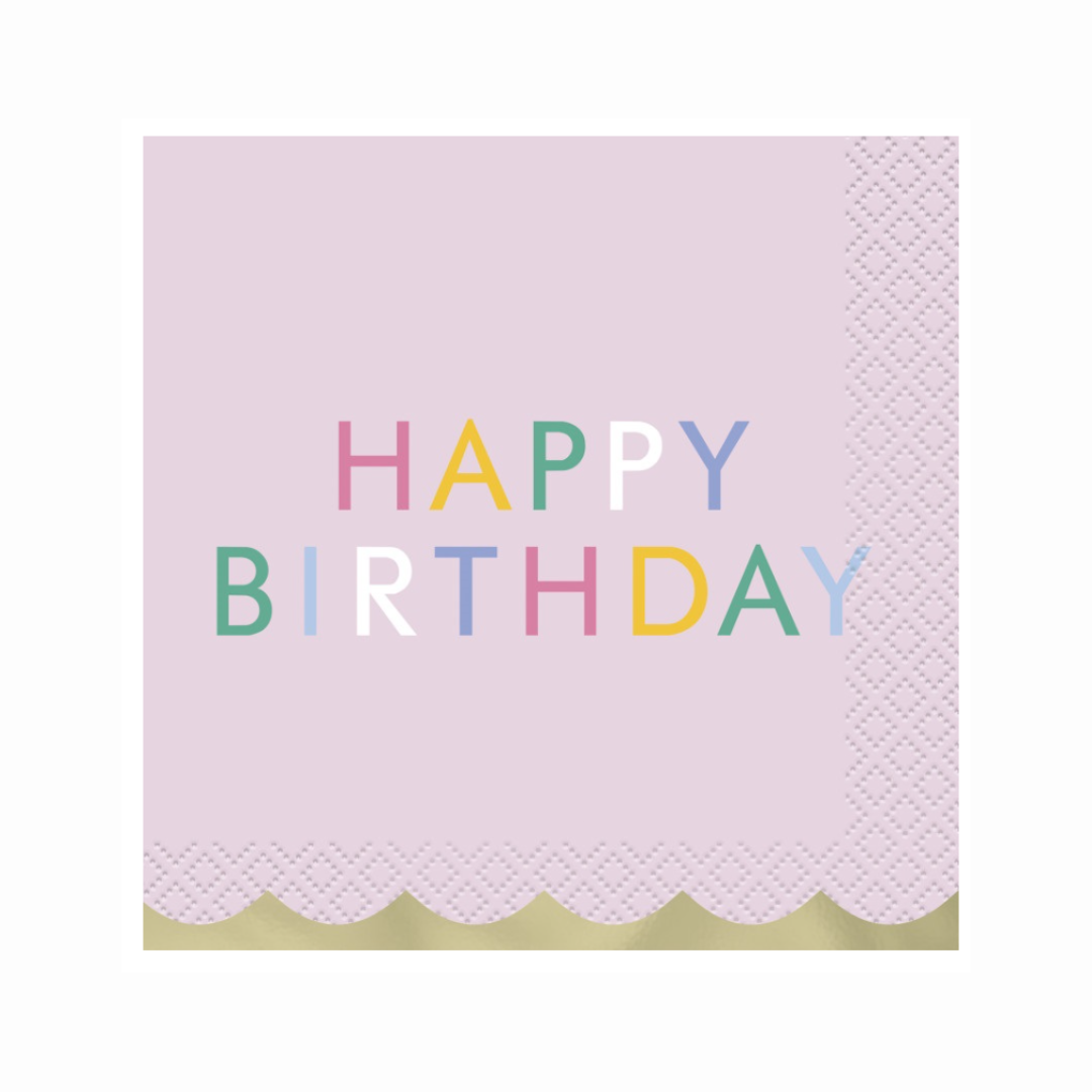 Pastel Party "Happy Birthday" Beverage Napkins  16ct - Foil Stamping