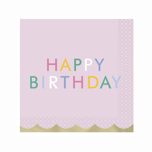 Pastel Party "Happy Birthday" Beverage Napkins  16ct - Foil Stamping