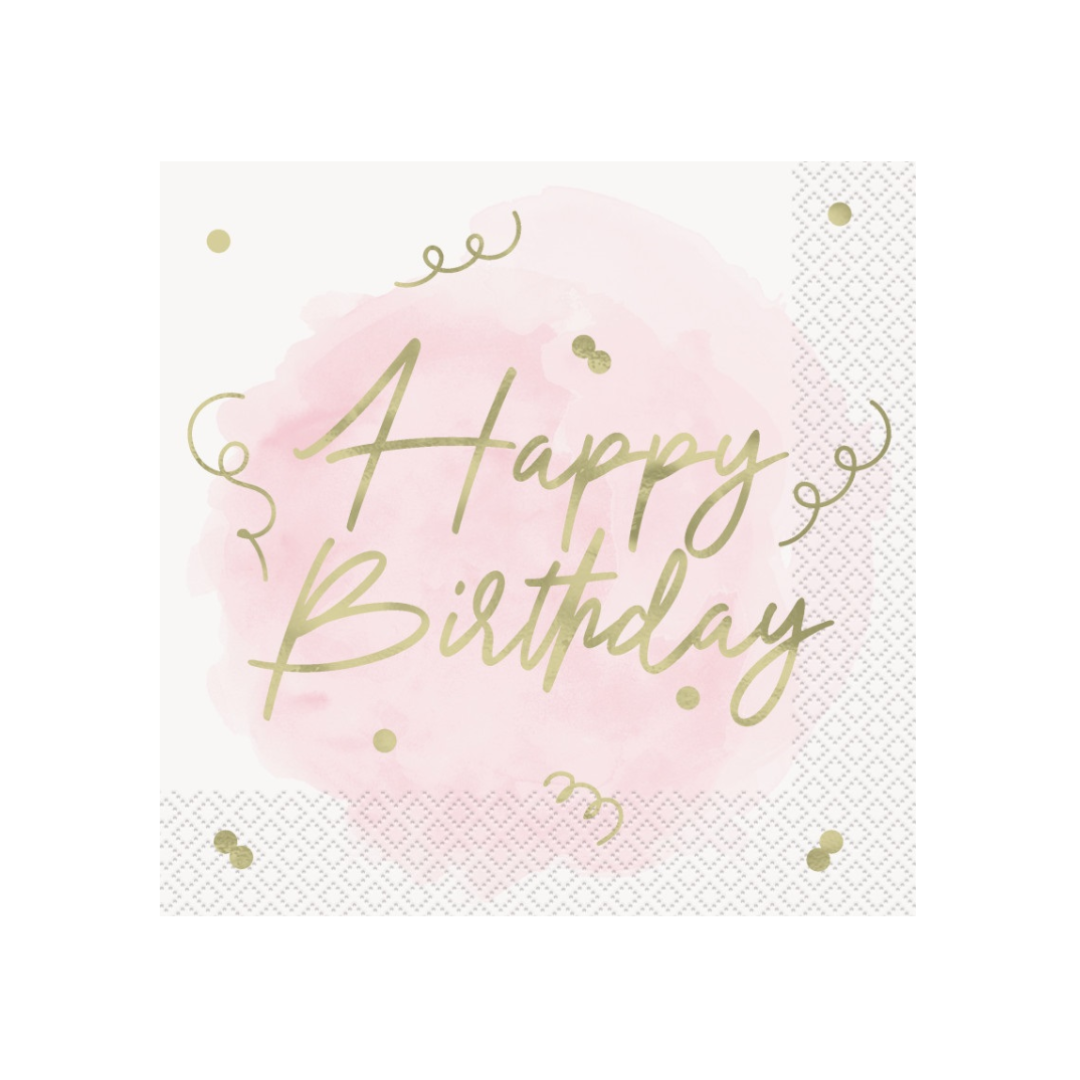 Blush Milestone "Happy Birthday" Luncheon Napkins  16ct