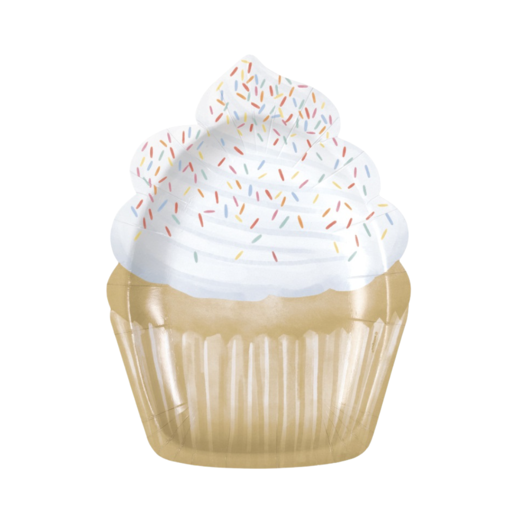 Gold Celebration Cupcake-Shaped 9.25" Dinner Plate  8ct