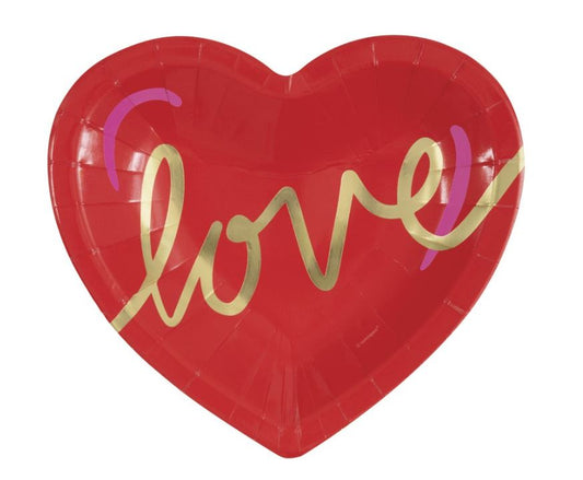 Red & Pink Valentines "Love" Heart Shaped 7.25" Dessert Plate  8ct - Foil Board
