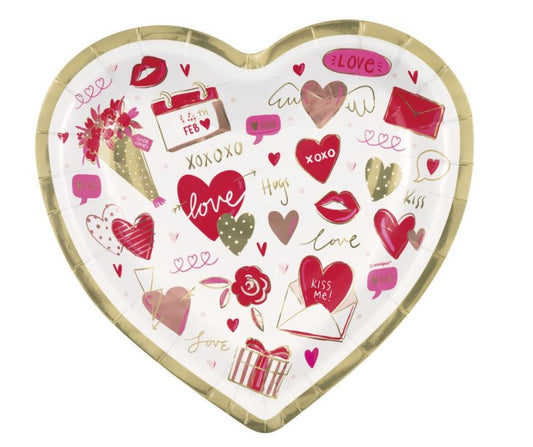 Red & Pink Valentines Heart Shaped 8.25" Dessert Plate  8ct - Foil Board