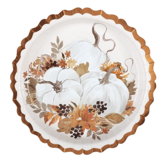 Thankful Harvest Shaped-Edge 9" Plates 8ct - Foil Stamping