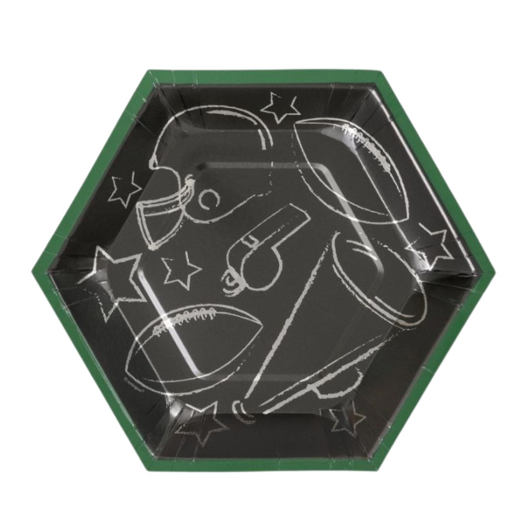 Kickoff Football Hexagon Shaped 8.25" Plates  8ct - Foil Stamping