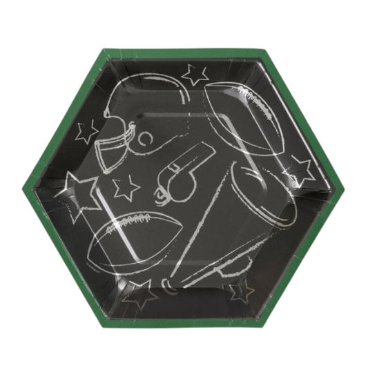 Kickoff Football Hexagon Shaped 8.25" Plates  8ct - Foil Stamping