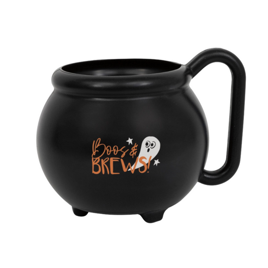 Bats & Boos Halloween "Boos and Brews" Cauldron Shaped 15oz