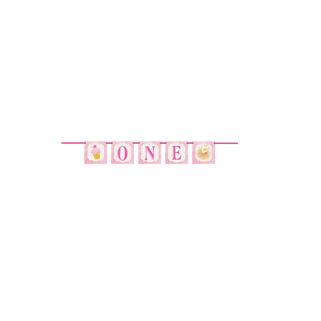 Pink & Gold First Birthday Block Banner