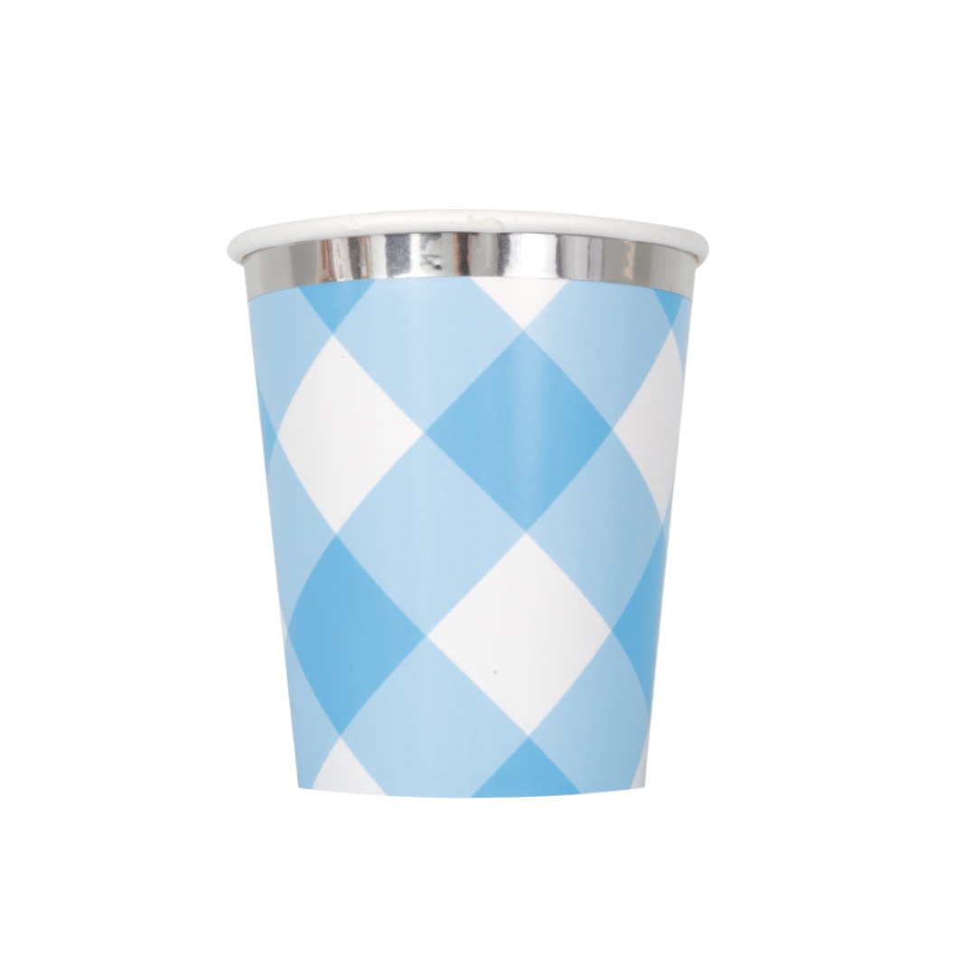 Blue Gingham 1st Birthday 9oz Paper