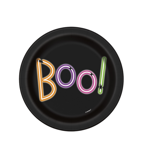 Neon Lights Halloween "Boo!" Round 7" Dessert Plates 8ct