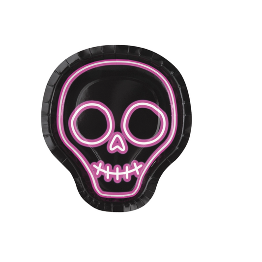 Neon Lights Halloween Skull-Shaped Dinner Plates 8ct