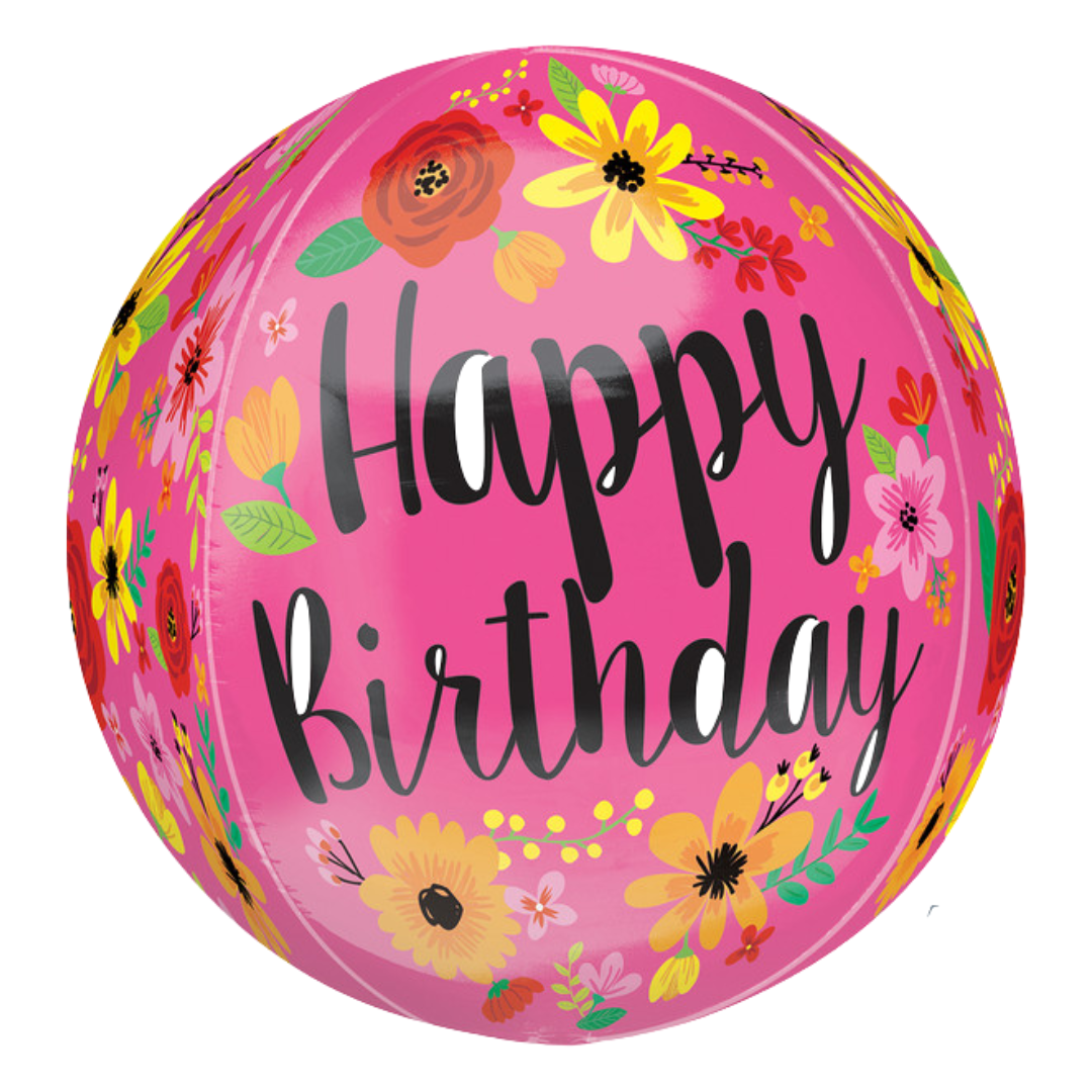 16"A Happy Birthday Pink Floral Orbz