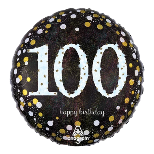 18"A Happy Birthday Sparkling 100th Holographic