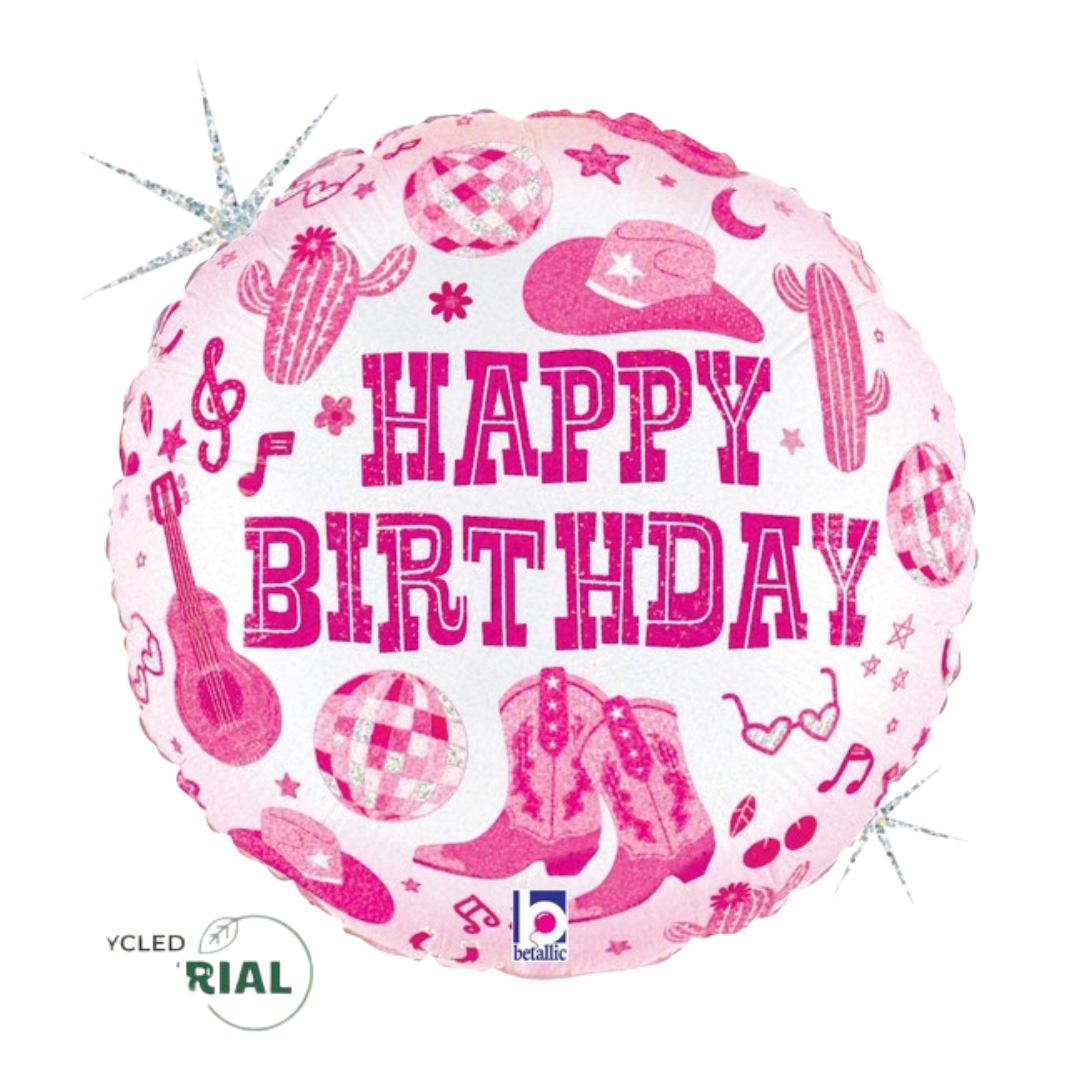 18"S Happy Birthday Cowgirl Pink