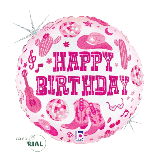 18"S Happy Birthday Cowgirl Pink