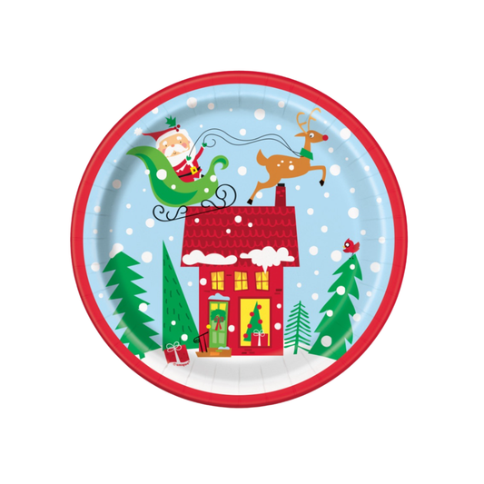 Colorful Santa Round 9" Dinner Plates 8ct