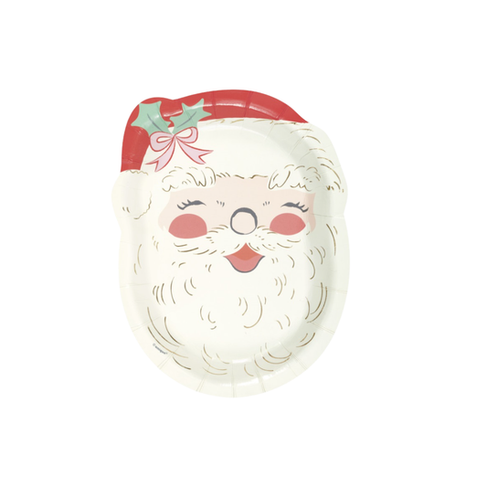 Vintage Christmas Santa-Shaped 8.25" Plates 8ct - Foil Stamping