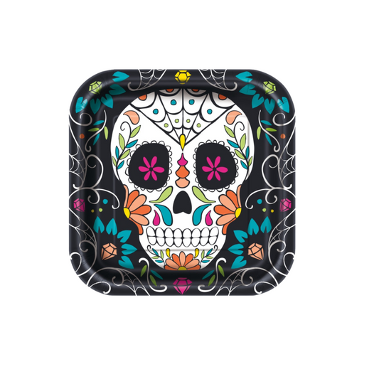 Skull Day of the Dead Square 9" Dinner Plates 8ct